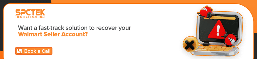 Book a call button to reinstate your Walmart account with SPCTEK