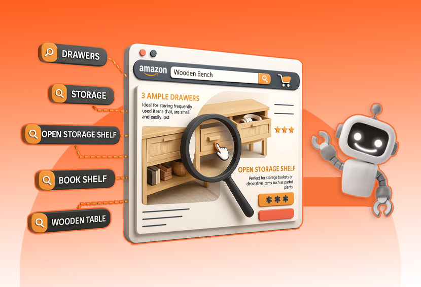 Image shows Amazon listing optimization with AI tools