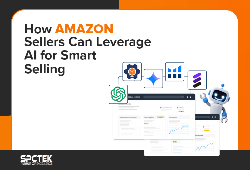 This feature image shows various AI tools Amazon FBA sellers can use