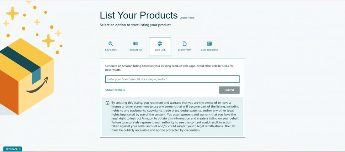 Screen shot of Amazon AI listing tool called 'List Your Products'