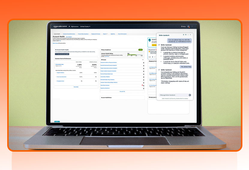 Image of using Amazon Seller Assistant AI in the Seller Central 
