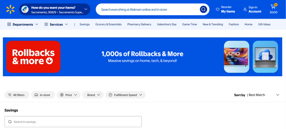 Image shows the Walmart Rollback deals 