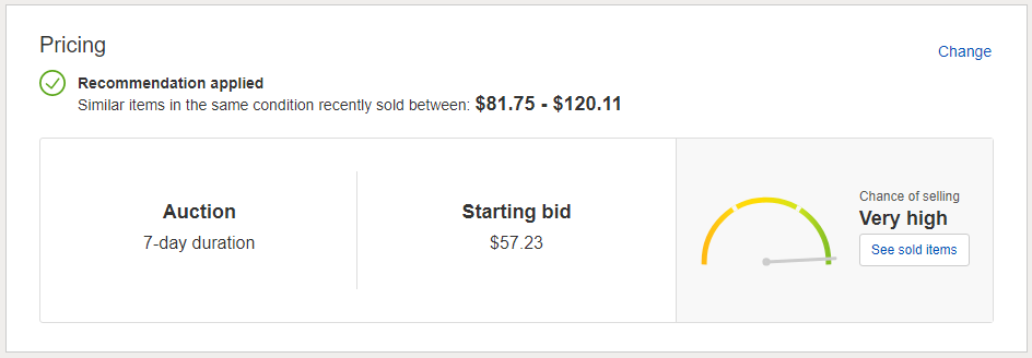 Dashboard image of auction listing