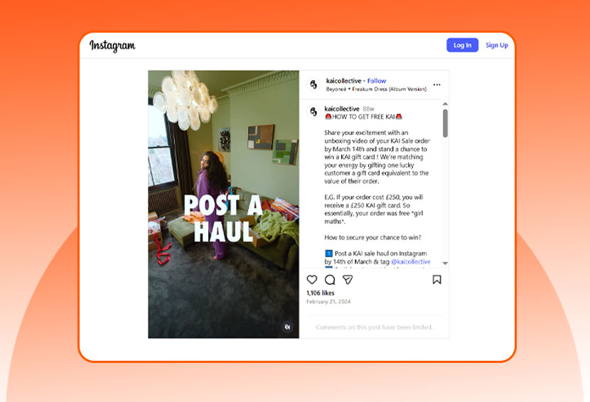 The image shows an Instagram post about a UGC giveaway contest.