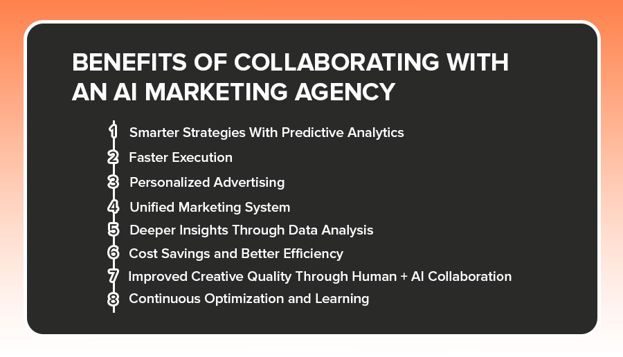 The image shows a list of key benefits of collaborating with an AI-powered marketing agency.