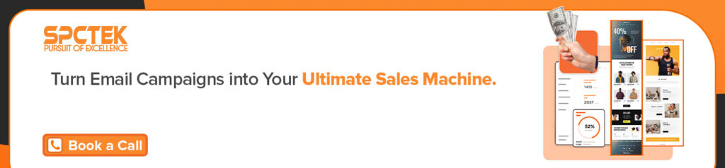 The image is a button for booking a call with SPCTEK email marketing services.