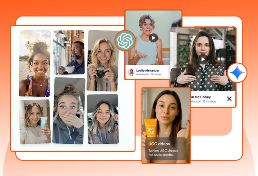 The image shows AI UGC generation platforms.