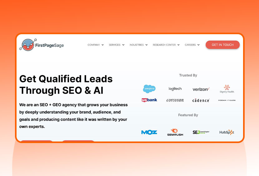 The image shows First Page Sage Generative AI Search Engine Optimization agency.