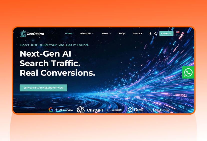 The image shows GenOptima Generative AI Search Engine Optimization agency.