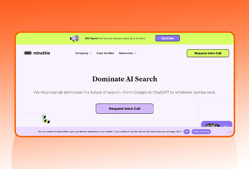 The image shows Minuttia Generative AI Search Engine Optimization agency.