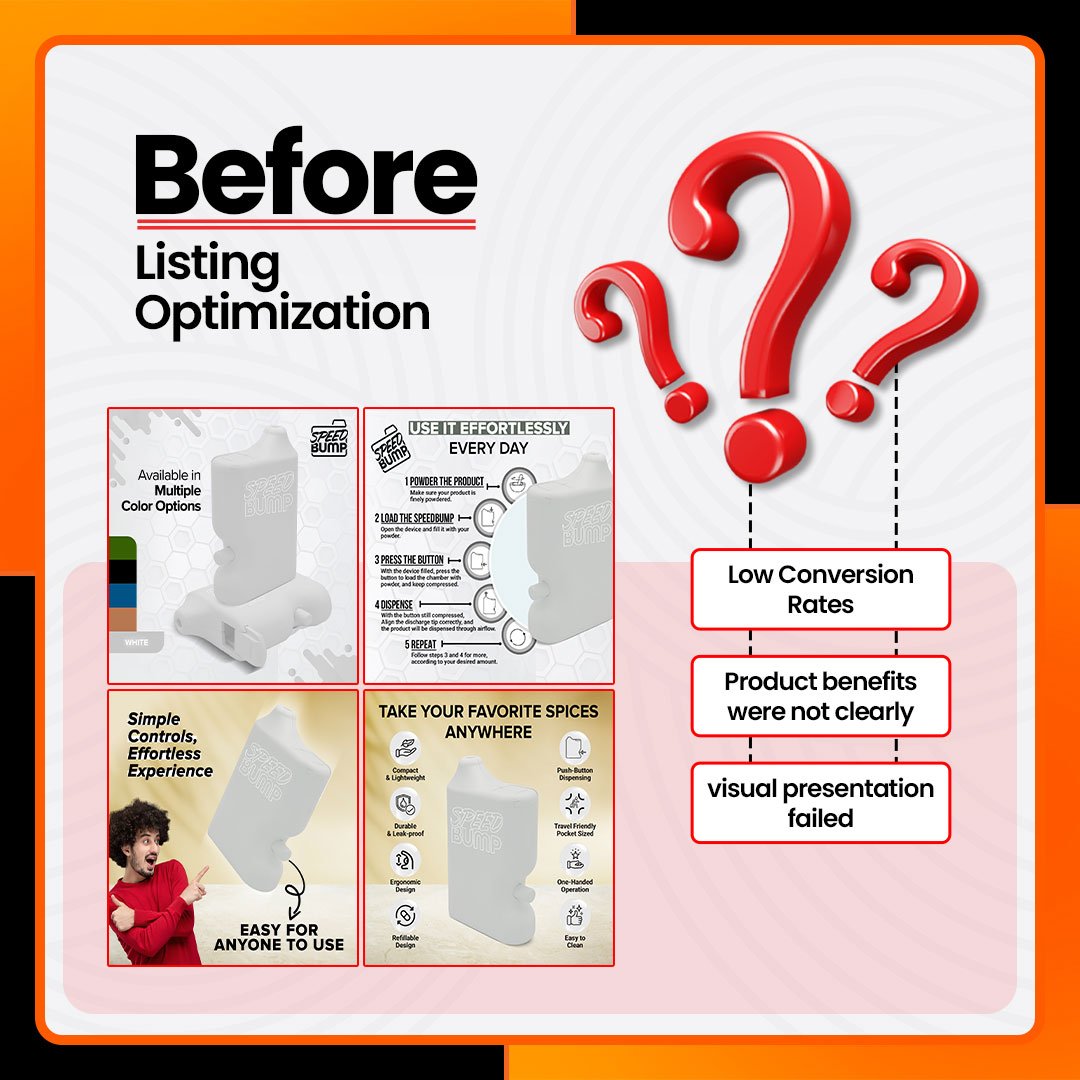 The image shows unoptimized Amazon listings.