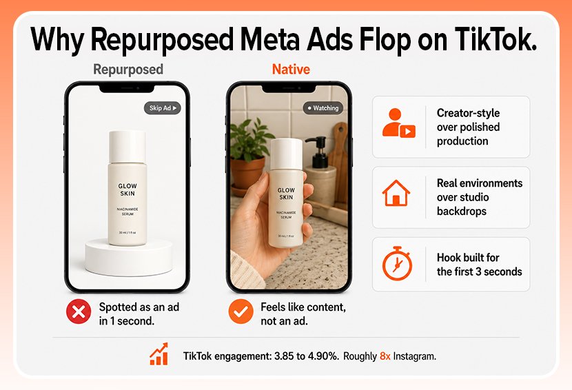 the image shows Meta Ads vs TikTok Native ads