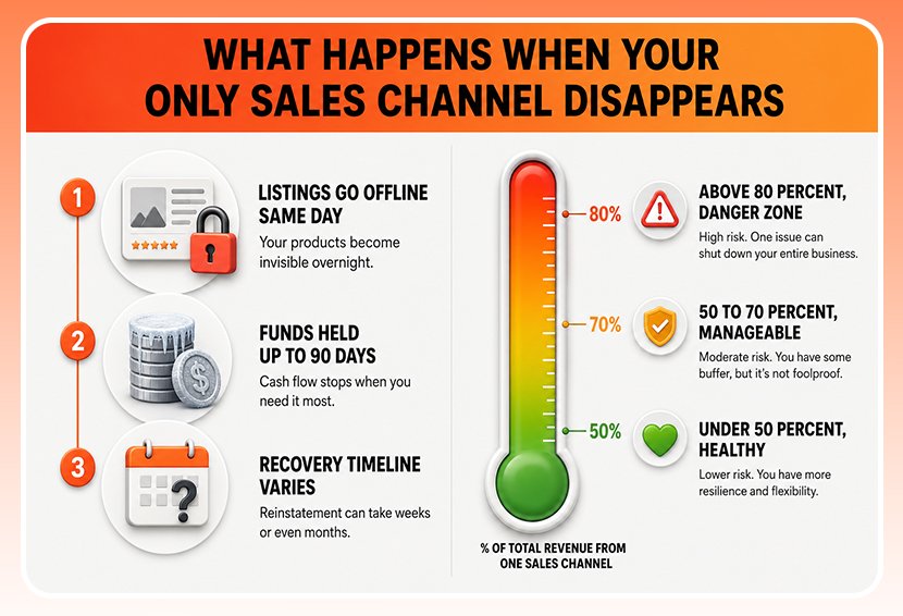 The image shows the risk of relying on one sales channel.