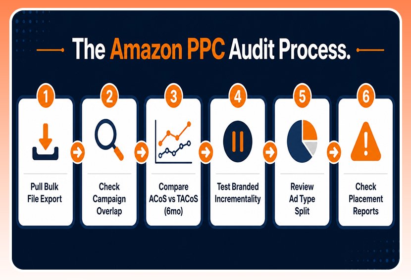 The image shows PPC audit process for $500k sellers.